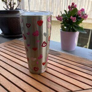 Gold Glitter Heart Stainless Steel Tumbler With Clear Lid
